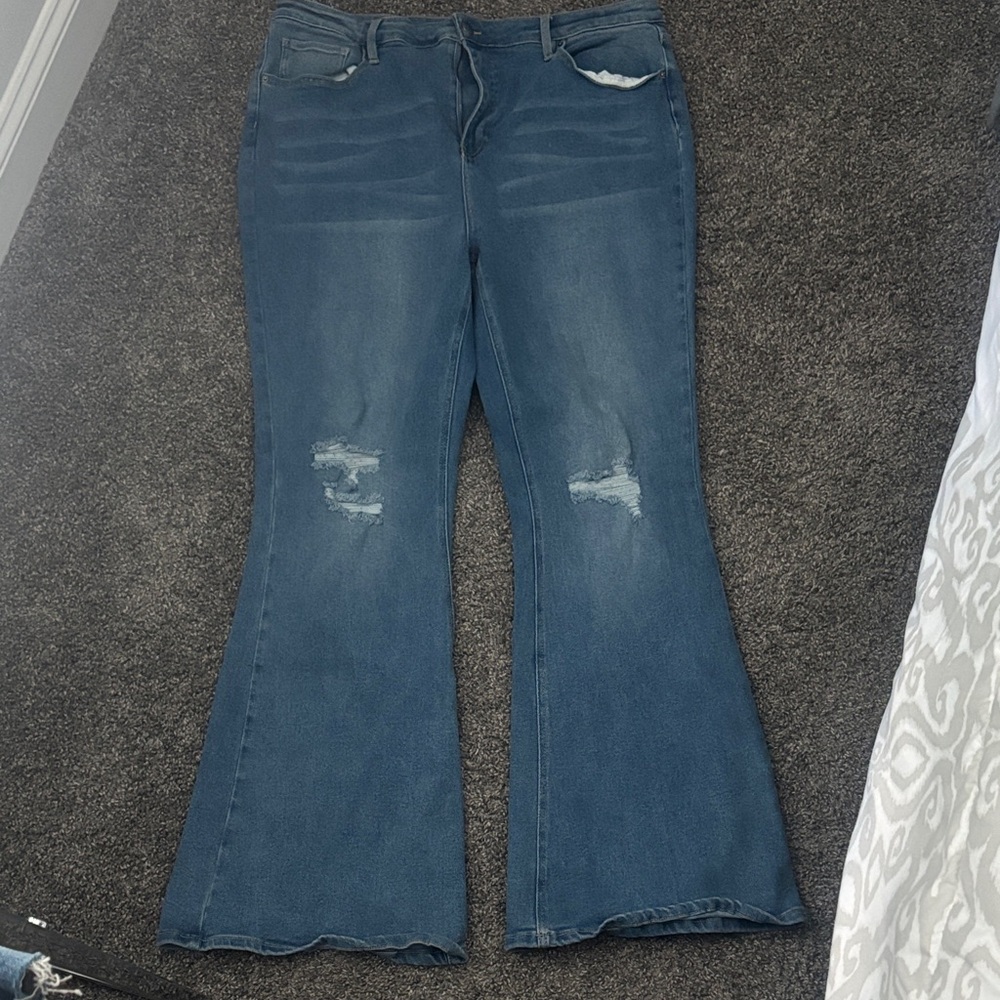 Fashion Nova Distressed Blue Flare Jeans